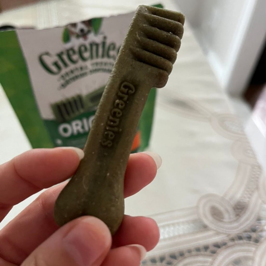 Close up of dental chew Greenies